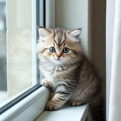 Kitten looking out window