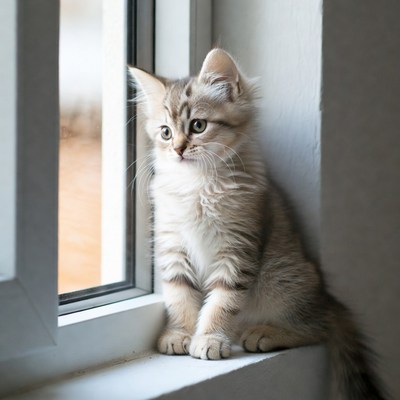 Kitten sitting on windowsill