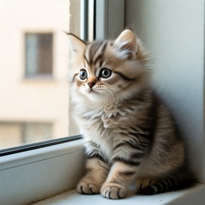 Kitten sitting on windowsill