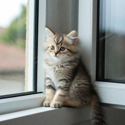 Kitten sitting on windowsill
