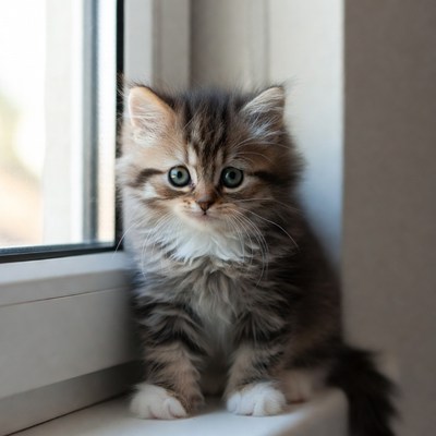 Kitten sitting on windowsill