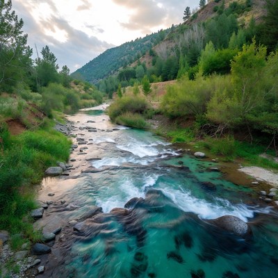 Mountain River with Turquoise Water