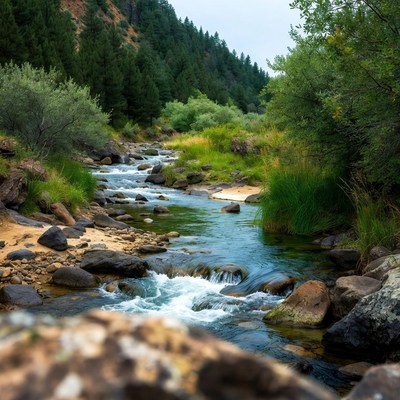 Mountain stream flowing through forest