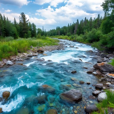 Turquoise River Flowing Through Forest