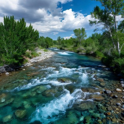 Turquoise River Flowing Through Forest