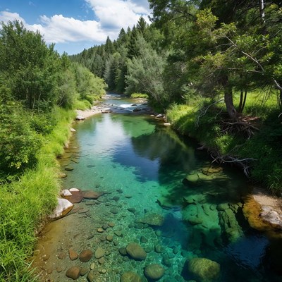 Crystal Clear River in Forest