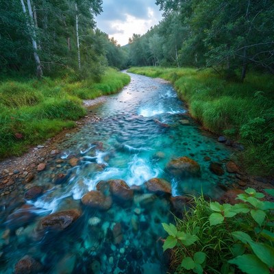 Crystal Clear River in Forest