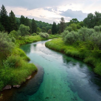 Clear turquoise river in lush forest