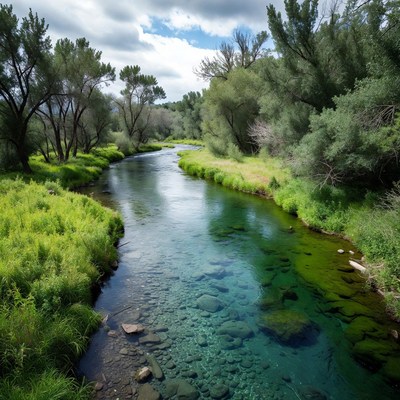 Clear turquoise river flowing through forest
