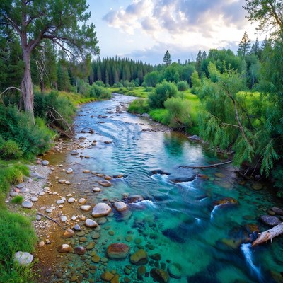 Crystal Clear River in Forest