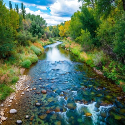 Winding River Through Autumn Forest