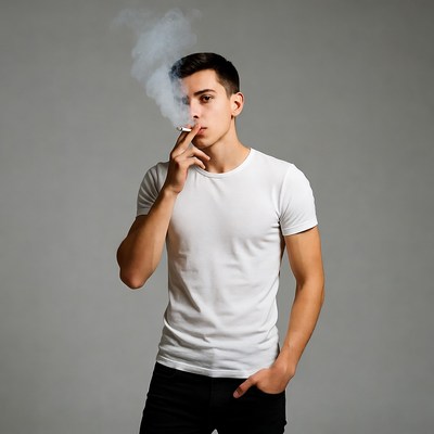 Young man smoking cigarette