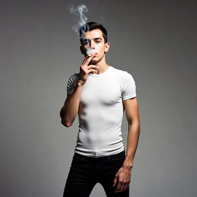 Young man smoking cigarette