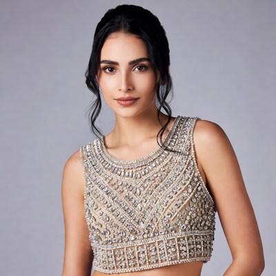 Woman in Beaded Embellished Blouse