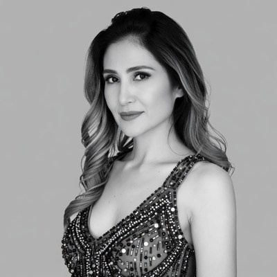 Woman in beaded dress portrait