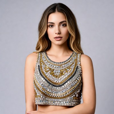 Woman in embellished gold top