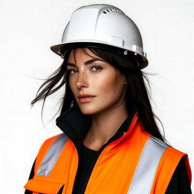 Woman in hard hat and hi-vis vest