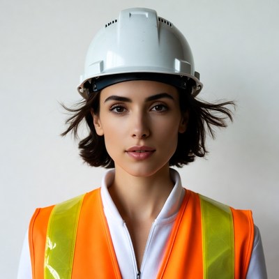 Woman wearing hard hat and safety vest