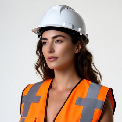Woman in hard hat and safety vest