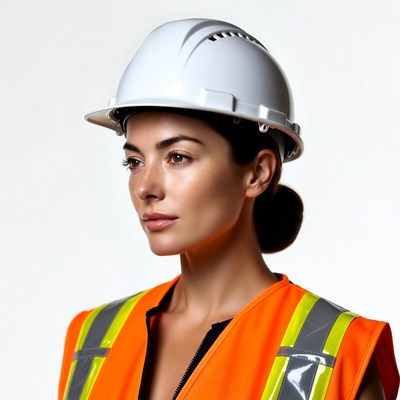 Woman wearing hard hat and safety vest