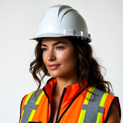 Woman wearing hard hat and safety vest