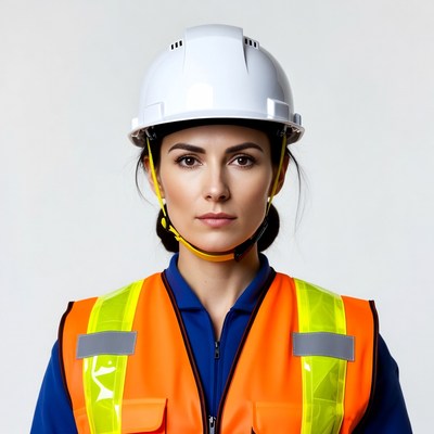 Woman in hard hat and hi-vis vest