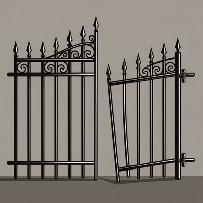 Open Wrought Iron Gate Illustration