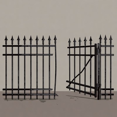 Open and Closed Wrought Iron Fence Gates