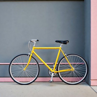 Yellow bicycle against gray wall