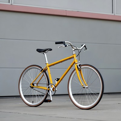 Yellow bicycle against gray wall