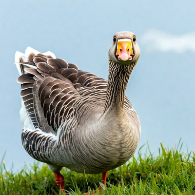 Greylag Goose Standing on Grass