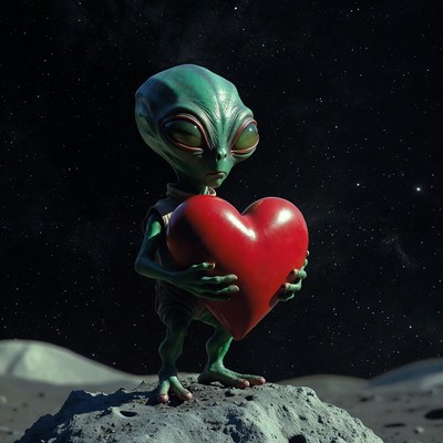 Cute Alien Holding Red Heart