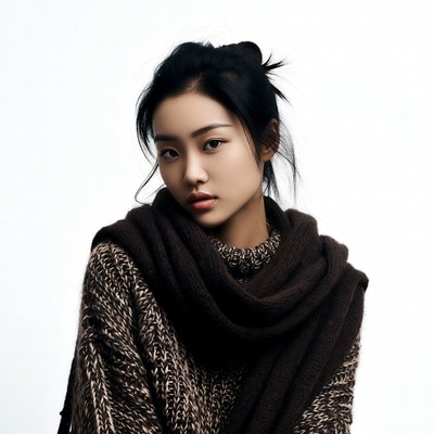 Asian woman in brown scarf