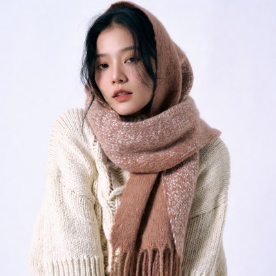 Asian woman in knitted scarf