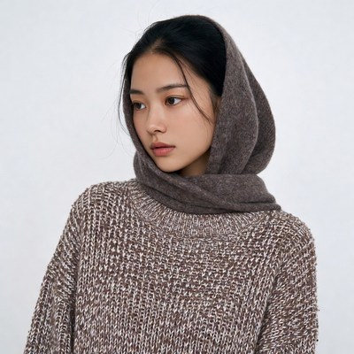 Asian woman in brown hoodie