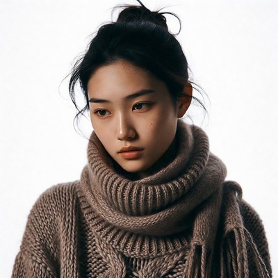 Asian woman in turtleneck sweater