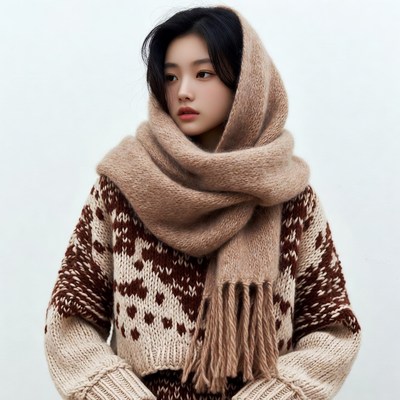 Asian woman in beige scarf
