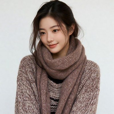 Asian woman in brown scarf