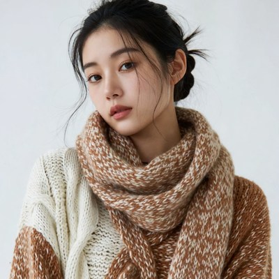 Asian woman in knitted scarf