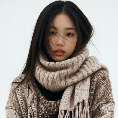 Asian woman in knitted scarf