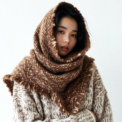 Asian woman in knitted scarf