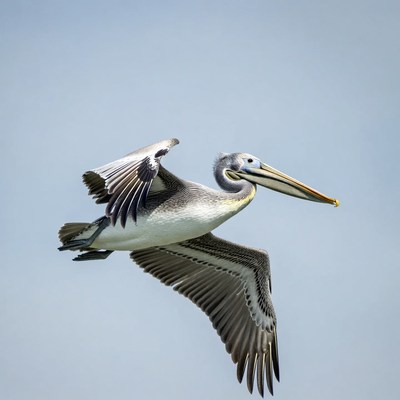 Pelican flying with wings spread