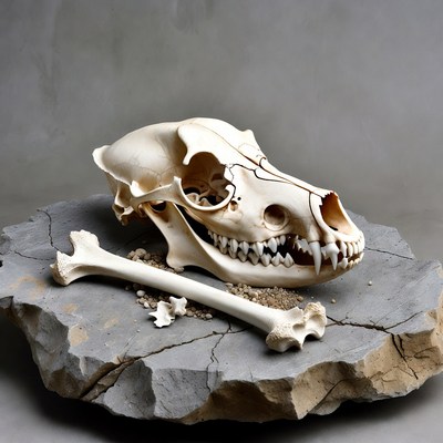 Coyote Skull with Bones on Rock