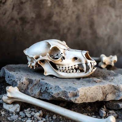 Fox Skull on Gray Rock