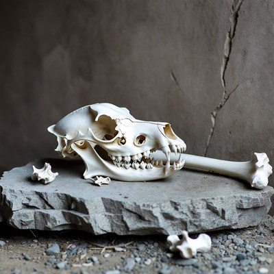 Dog Skull on Gray Stone