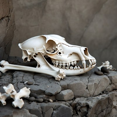 Dog Skull on Rocky Surface