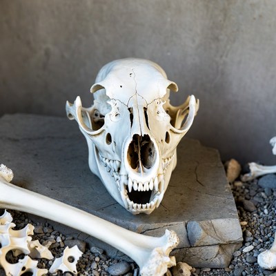 Coyote Skull with Bones