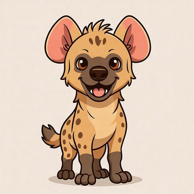 Cute cartoon baby hyena smiling