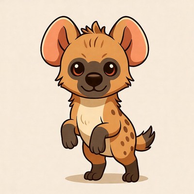 Cute cartoon spotted hyena standing