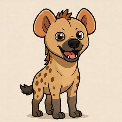 Cartoon Spotted Hyena Pup Smiling